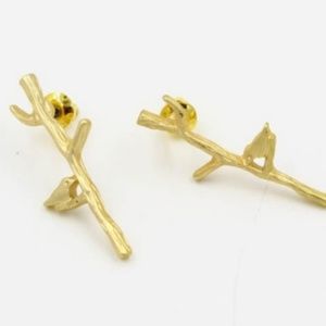 Bird Branch Earrings Gold